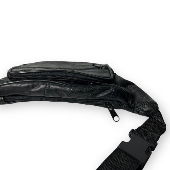Vintage Black Leather Stitched Fanny Pack - Picture 6 of 8